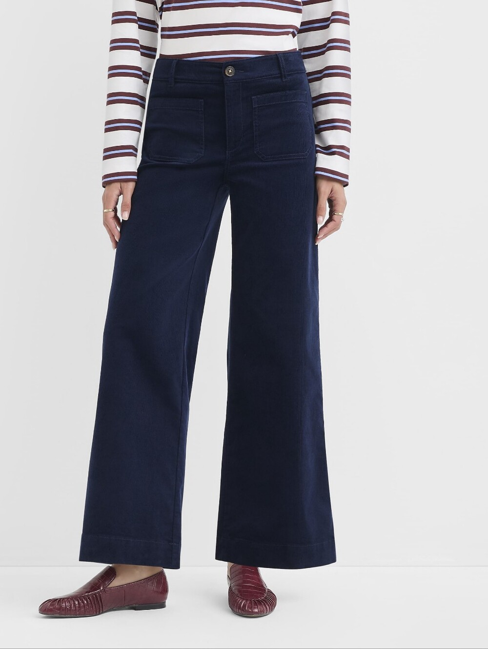 LOFT Palmer Wide-Leg Corduroy Pants in Dark Navy